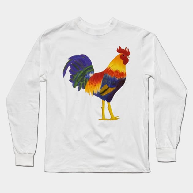 Colorful Rooster Long Sleeve T-Shirt by SolarCrush